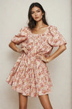 Floral Square Neck Puff Sleeve Summer Mini Dress