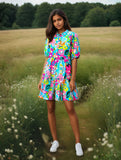 Retro Big Floral Puff Sleeve Mini Summer Dress