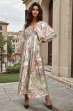 Printed V-Neck Batwing Sleeve Maxi Dress