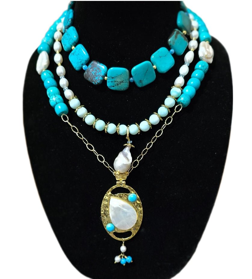 Artisan Crafted "The Deep Blue Sea" |Turquoise and Freshwater Pearl Necklace