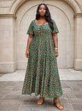 Plus Size Dark Green Floral Summer Maxi Dress