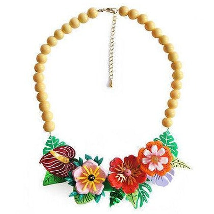 Spanish Artisan Crafted -Tropical Flowers Necklace by Laliblue