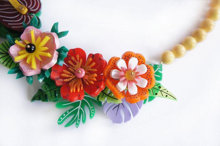 Spanish Artisan Crafted -Tropical Flowers Necklace by Laliblue