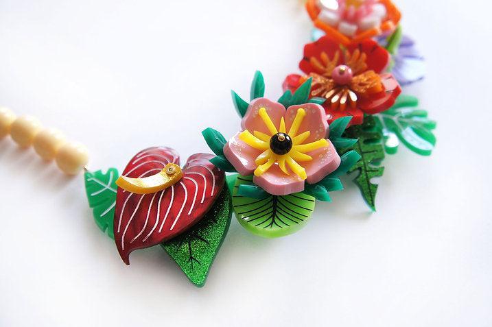 Spanish Artisan Crafted -Tropical Flowers Necklace by Laliblue