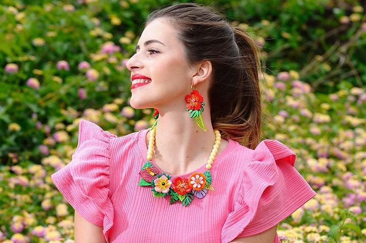 Spanish Artisan Crafted -Tropical Flowers Necklace by Laliblue