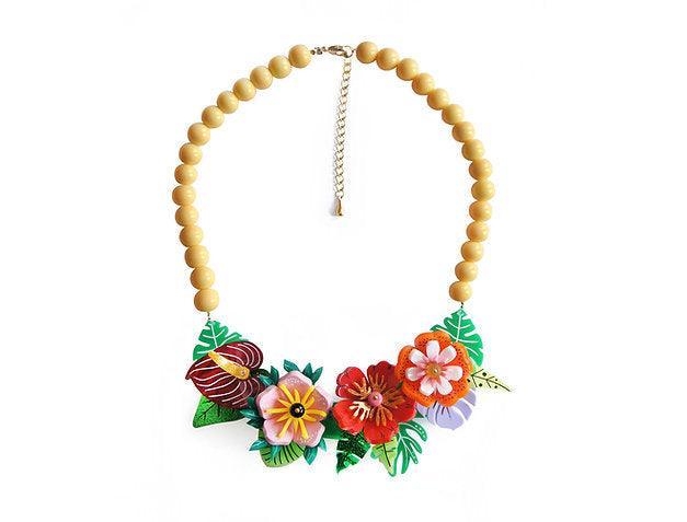 Spanish Artisan Crafted -Tropical Flowers Necklace by Laliblue