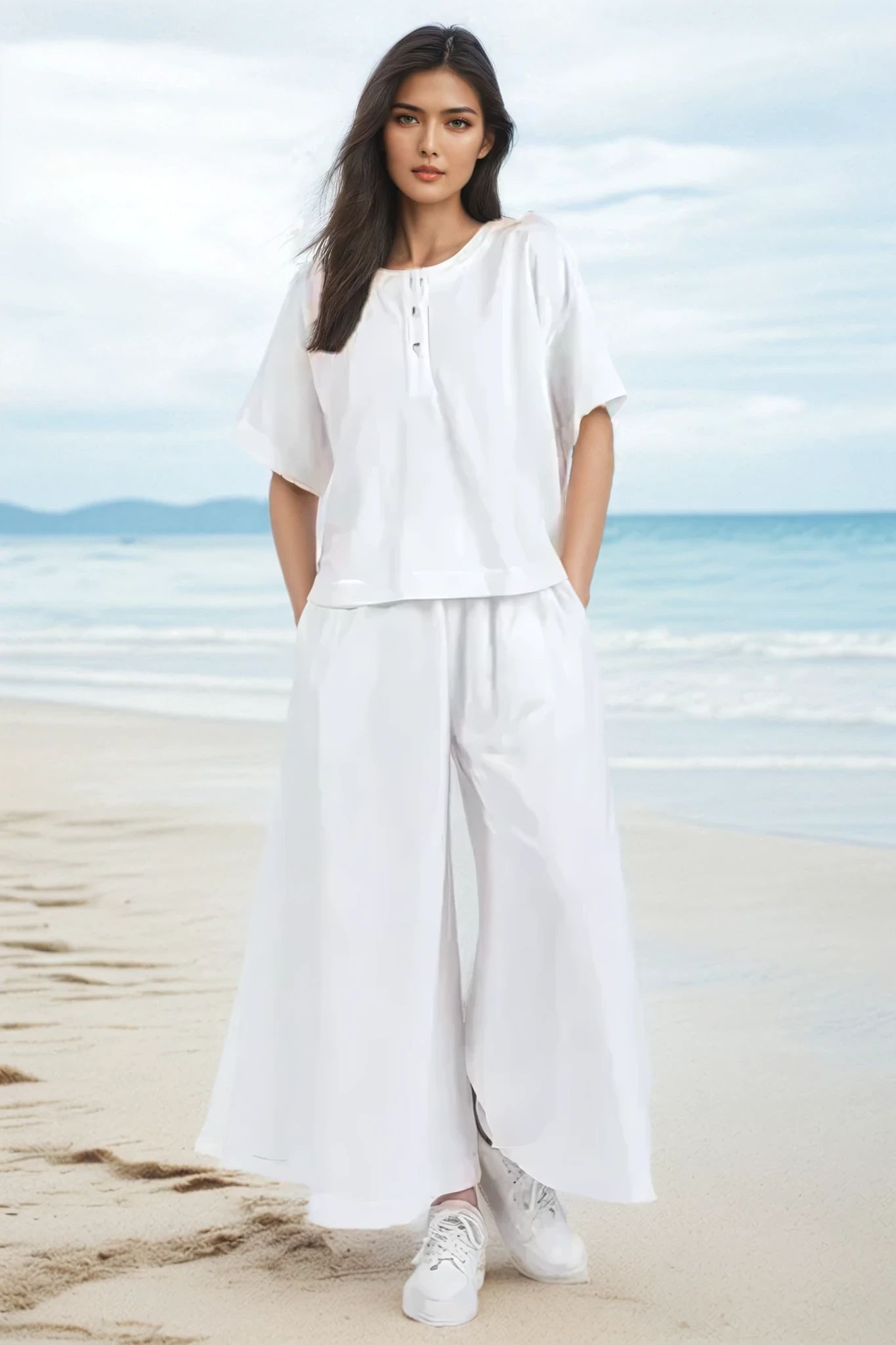 White Beachy Boho White Resort Top and Pants Set