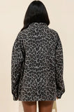 Leopard Button Up Denim Shacket with Breast Pockets