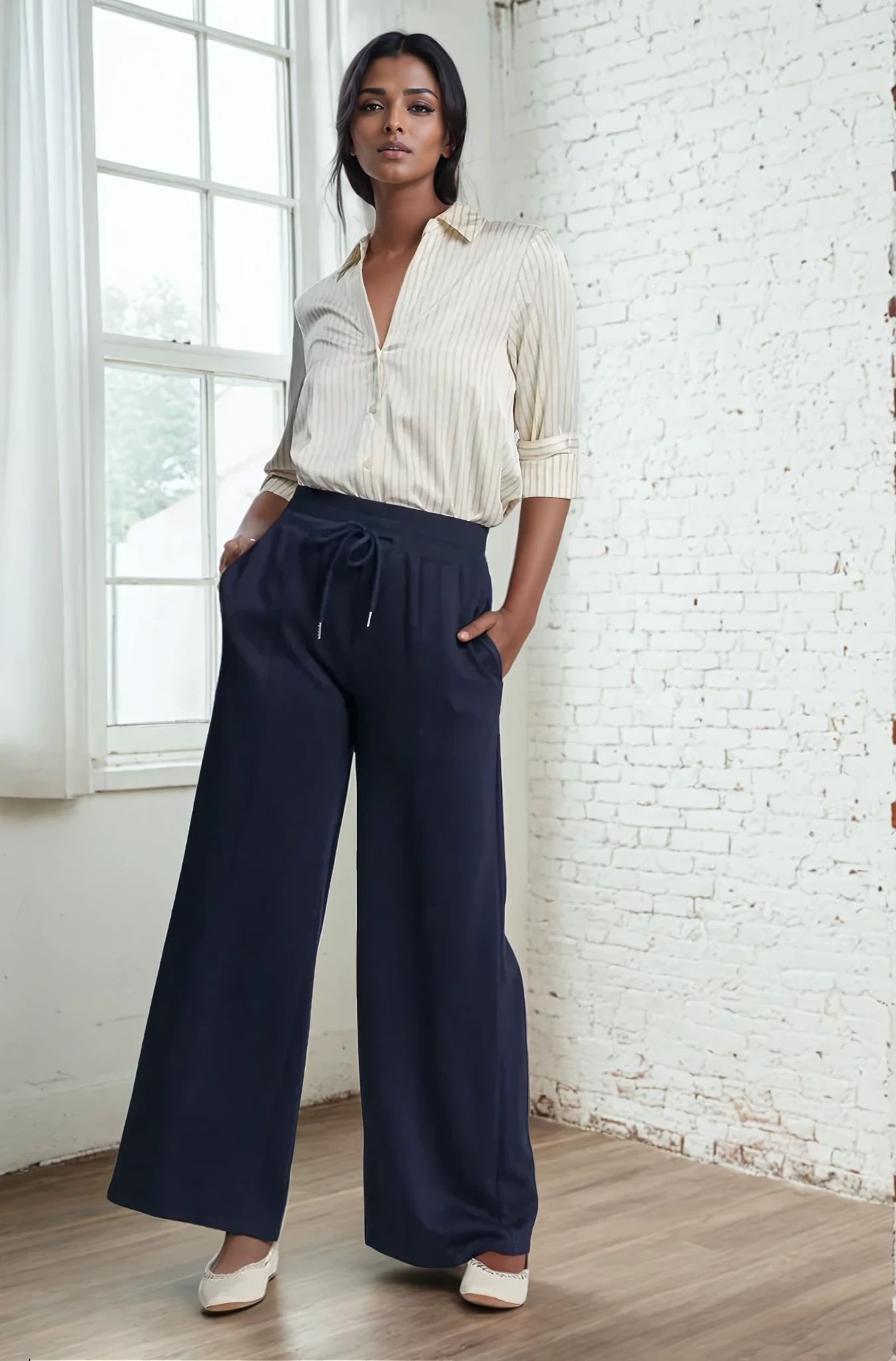 Drawstring Wide Leg Resort Pants with Pockets