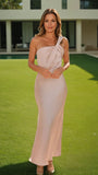 Eggshell Ruched Single Shoulder Sleeveless Maxi Dress