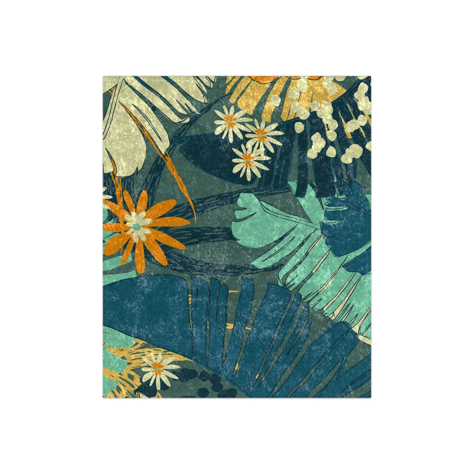 Jungle Blues Collection, Tropical Leaf Print Crushed Velvet Blanket