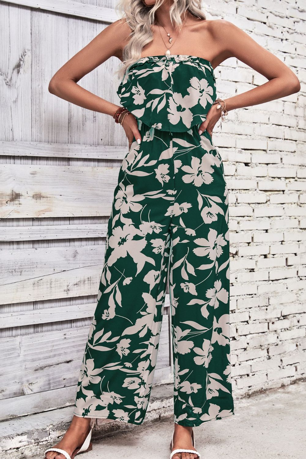 Tropical Trips Floral Off The Shoulder Wide Leg Jumpsuit (Red) · NanaMacs