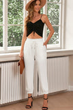 Drawstring White Resort Vacation Cropped Joggers