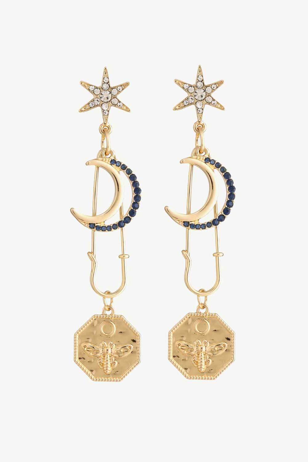 Rhinestone Moon and Star Drop Earrings