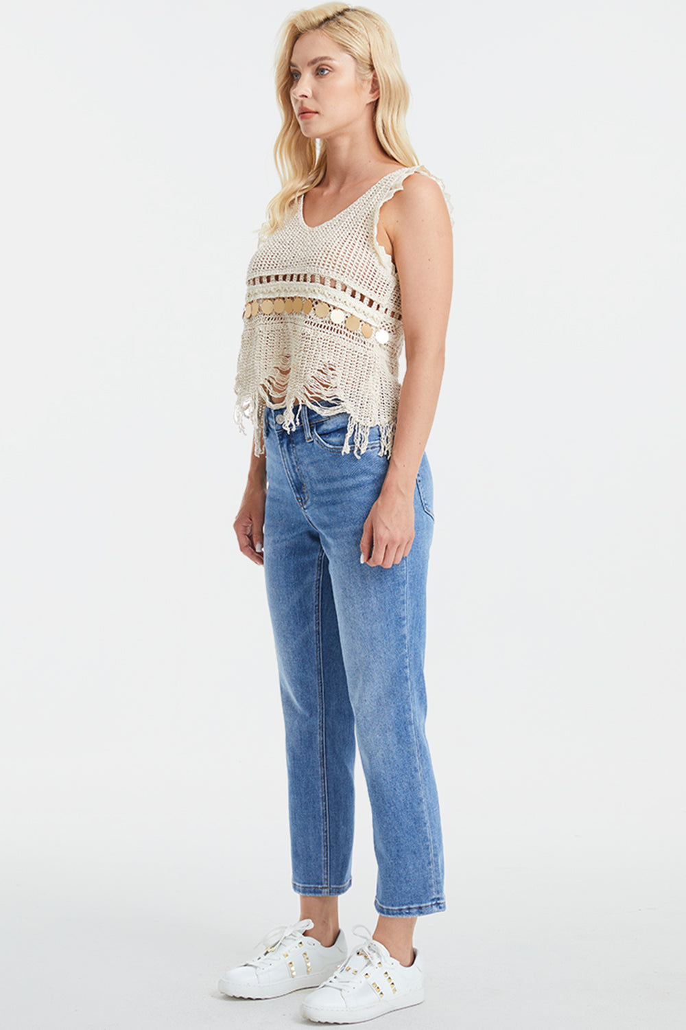 Full Size High Waist Raw Hem Straight Mom Jeans