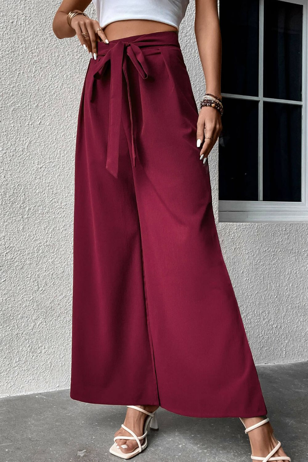 Elegant Tie Front Wide Leg Resort Pants