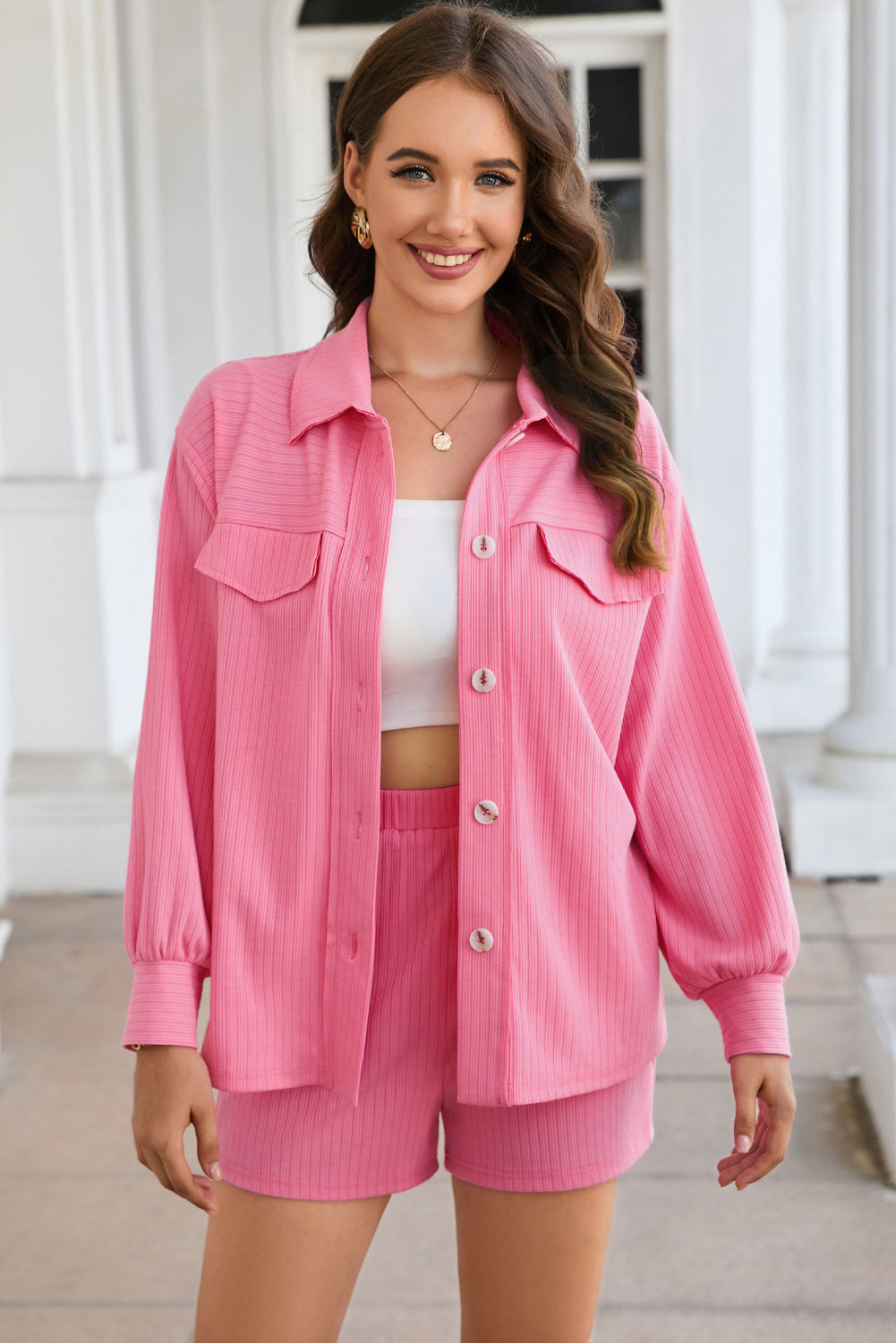 Pink Resort Jacket and Shorts Set