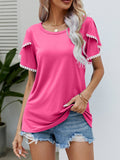 Pom-Pom Sleeve Pink Vacation Tee