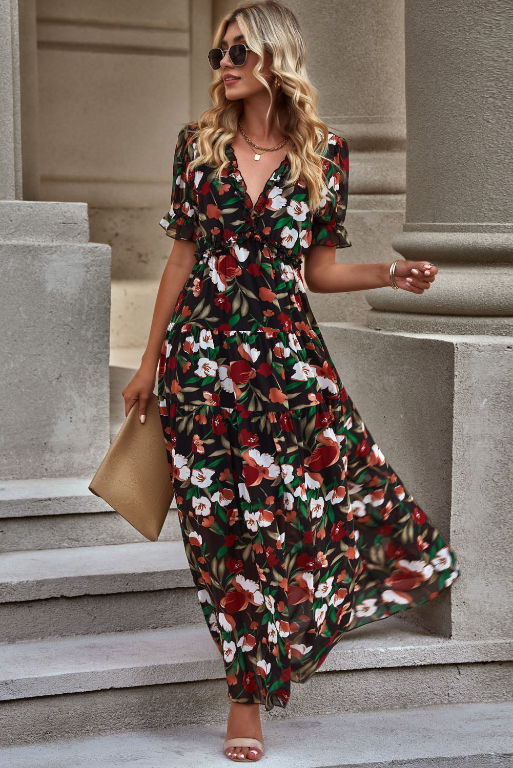 Frilly Floral Resort Maxi Dress