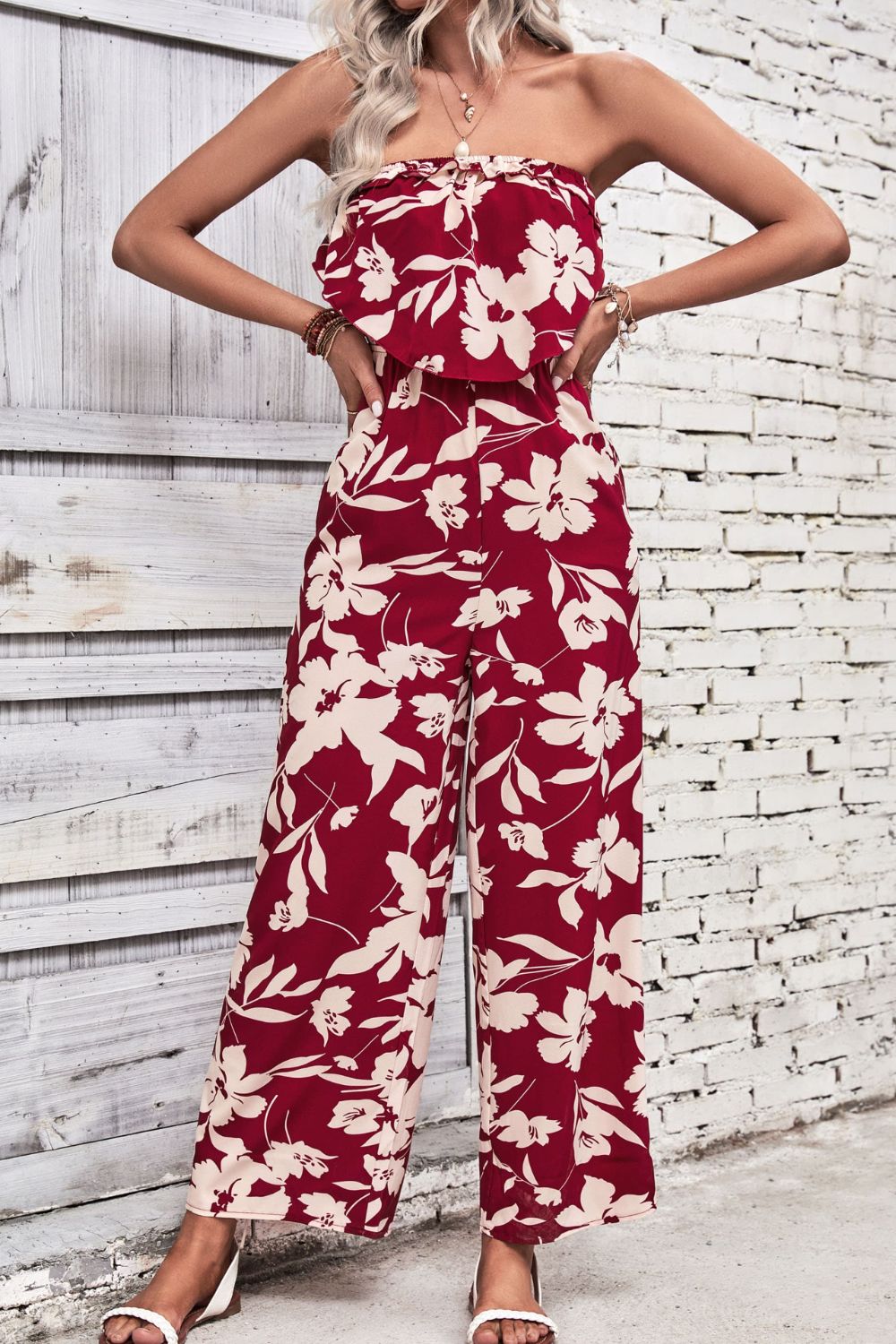 Tropical Floral Hawaiian Wide Leg Jumpsuit