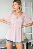 ET1266 SPLIT NECK TEXTURED BLOUSE WITH SMOCKED BACK