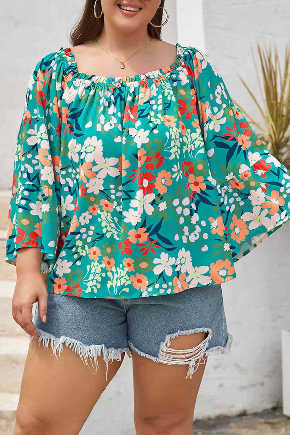 Plus Size Floral Off-Shoulder Resort Blouse