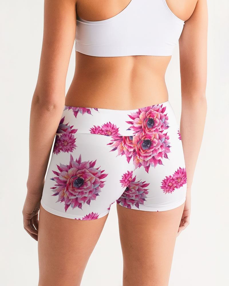 Luxe Pink Flowers Women's Mid-Rise Yoga Shorts