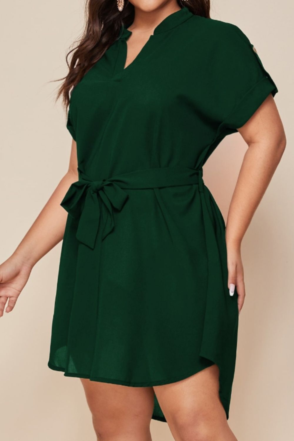 Plus Size Notched Tie Waist Mini Summer Dress up to 3XL