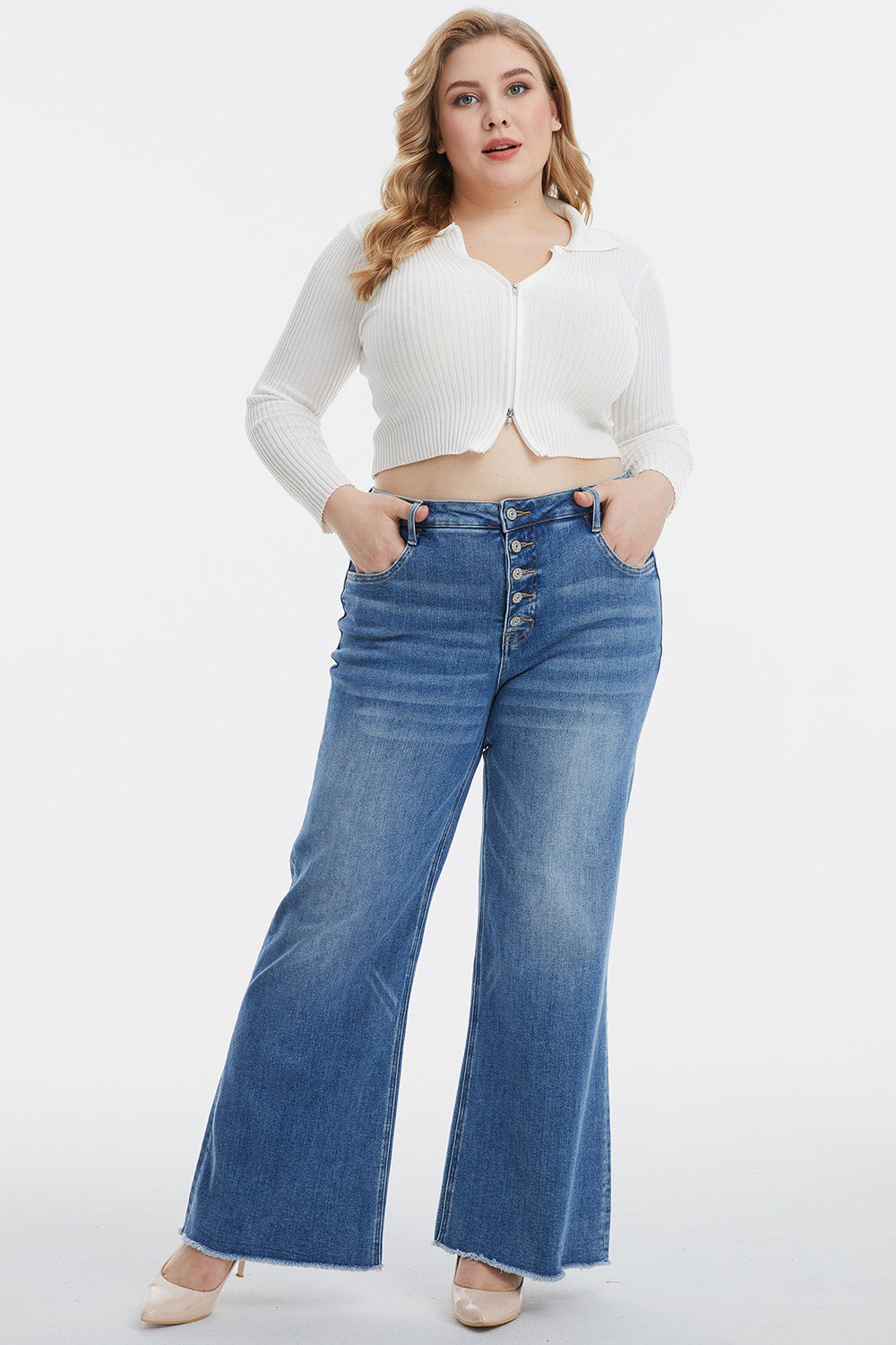 Full Size High Waist  Wide Leg Mom Jeans