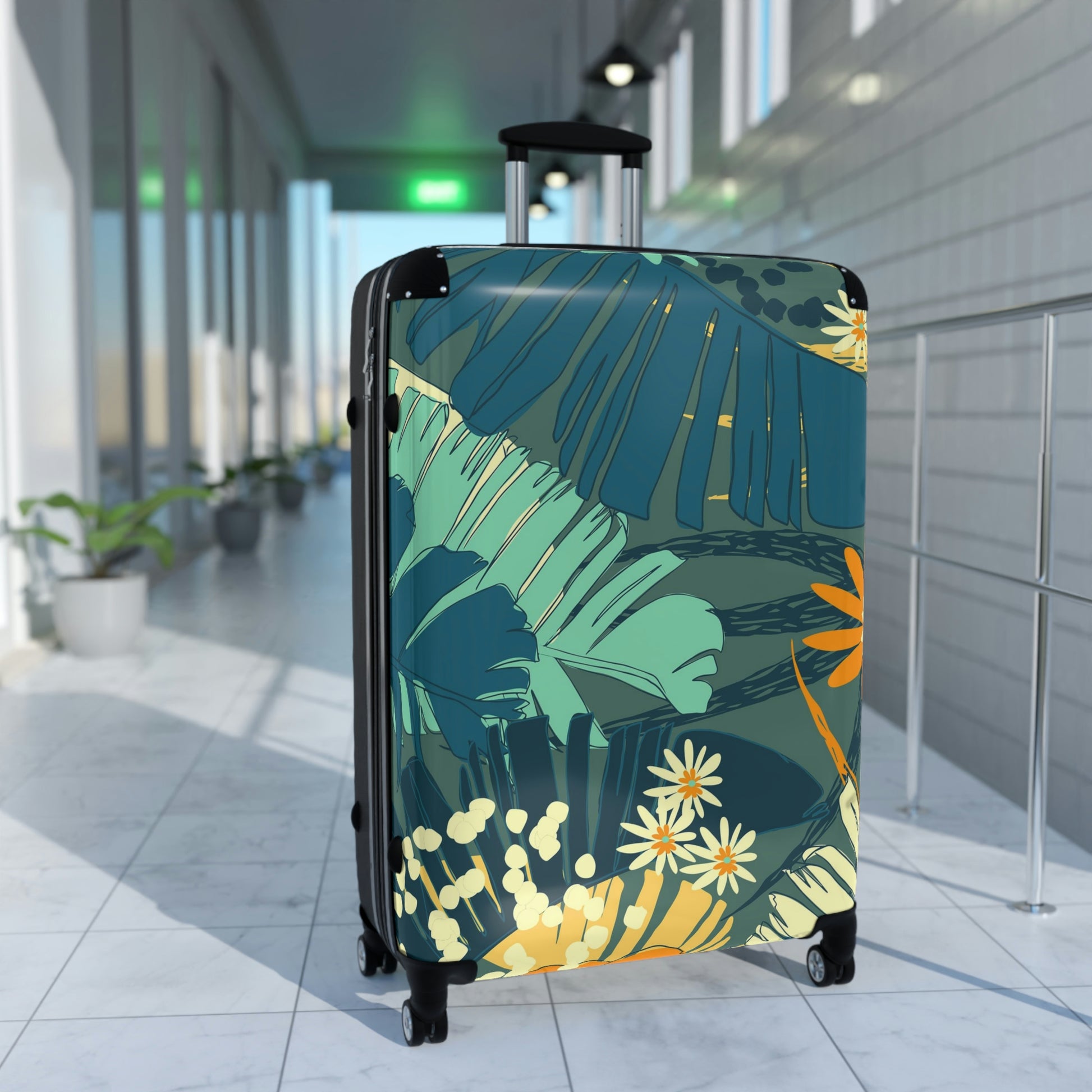 Tropical Print Suitcases, Featuring our Jungle Blues Print