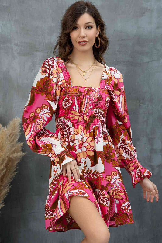 Floral Flounce Sleeve Resort Dress