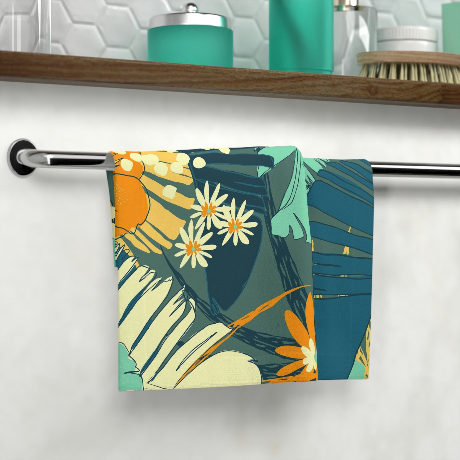 Jungle Blues Collection, Tropical Jungle Leaf Designer Face Towel for your Vacation or Airbnb Home.