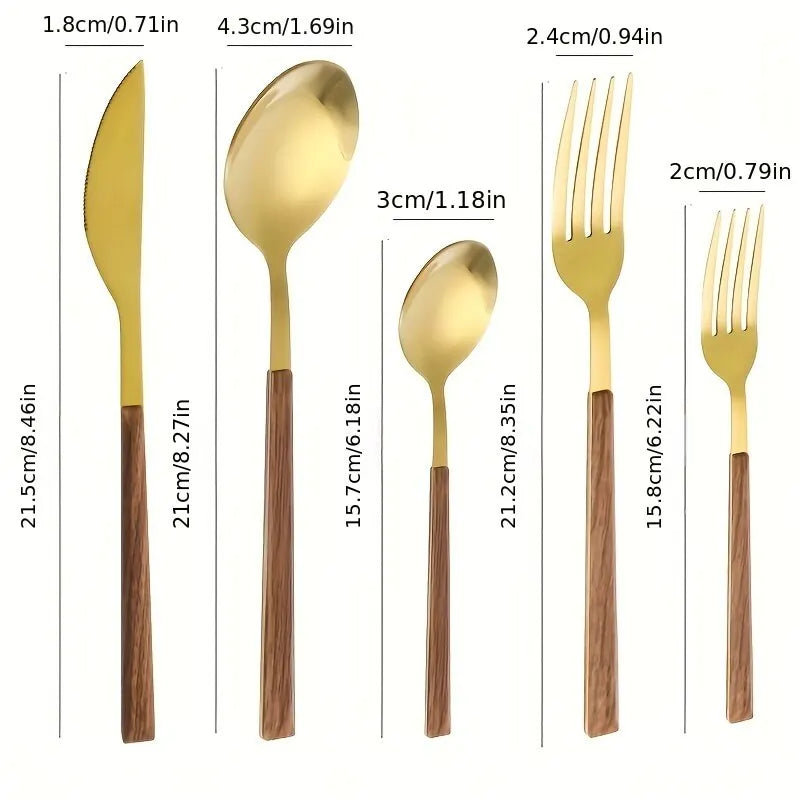 5 Piece Wooden Handle Cutlery Set