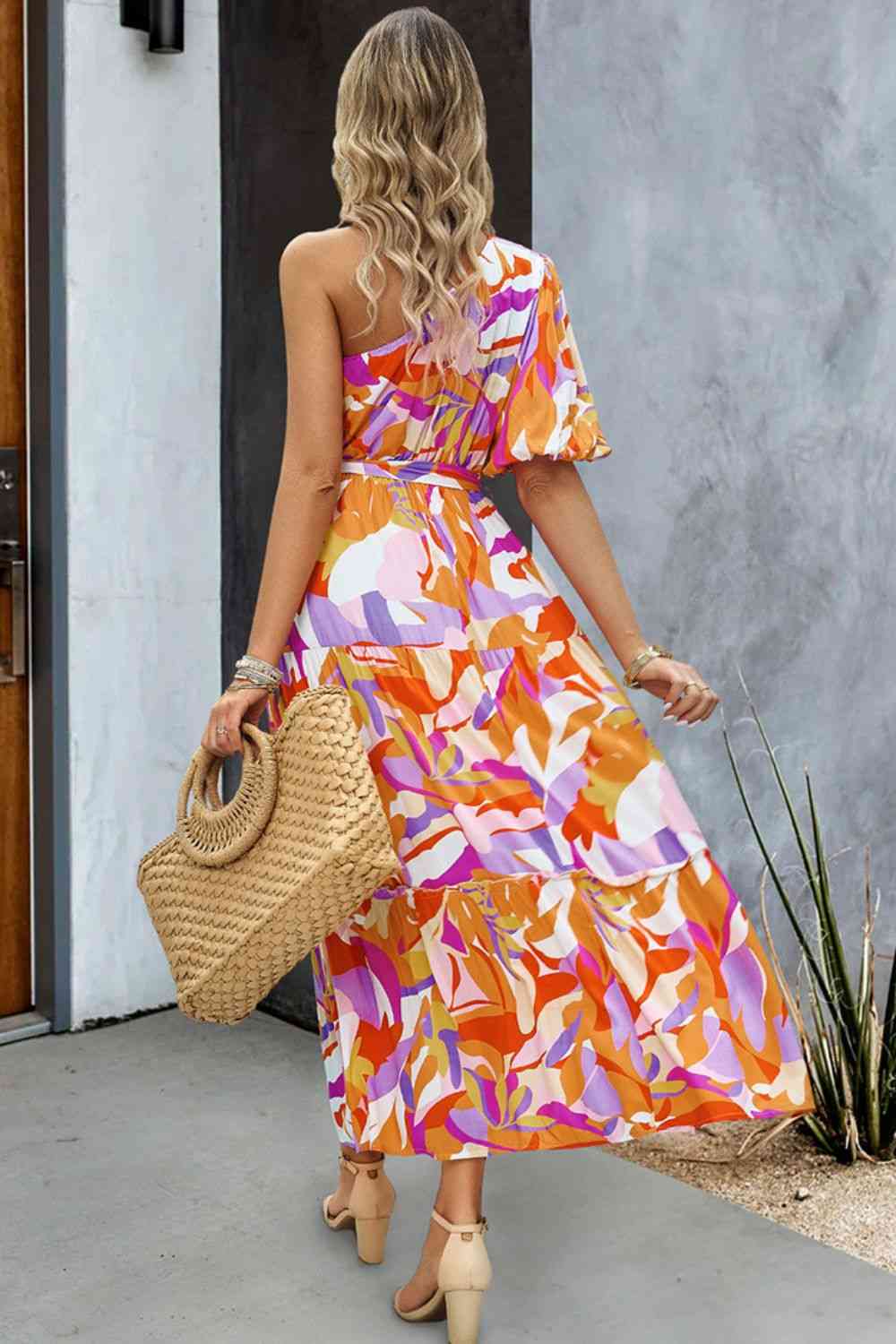 One-Shoulder Tie Belt Resort Maxi Dress