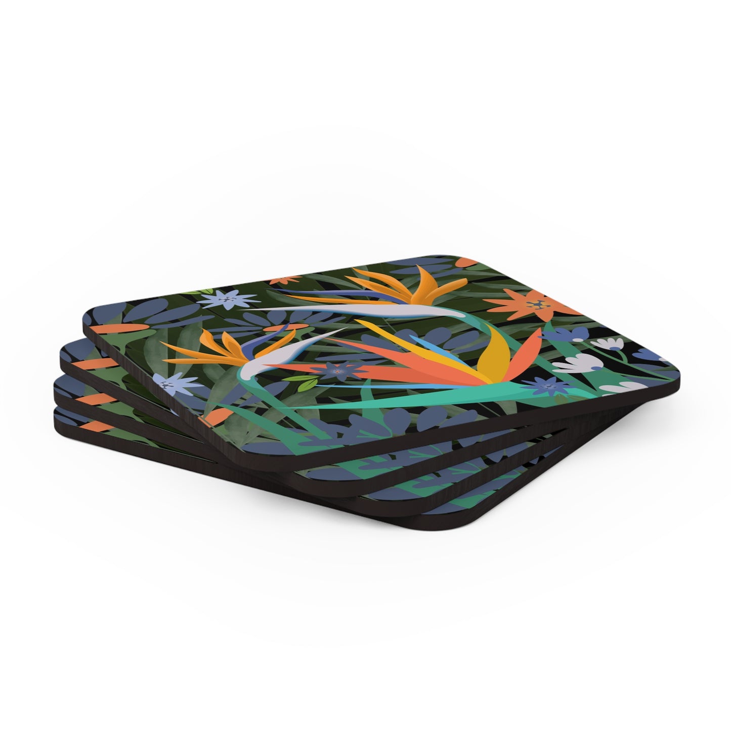 Bird of Paradise Corkwood Coaster Set, Tropical Boho Coasters