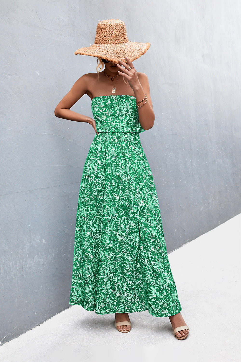 Delicate Floral Strapless Resort Maxi Dress