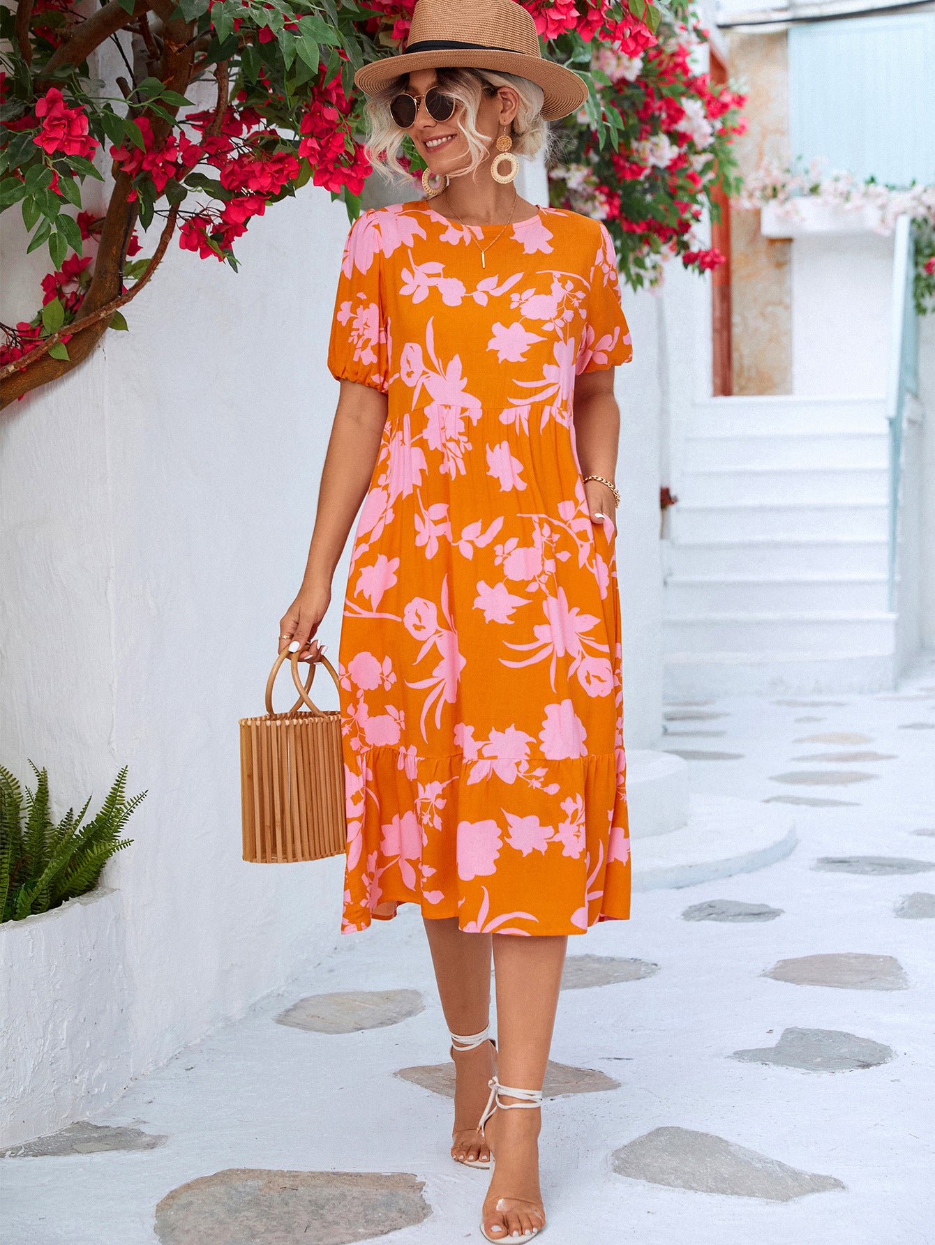 Floral Ruffle Hem Resort Midi Dress