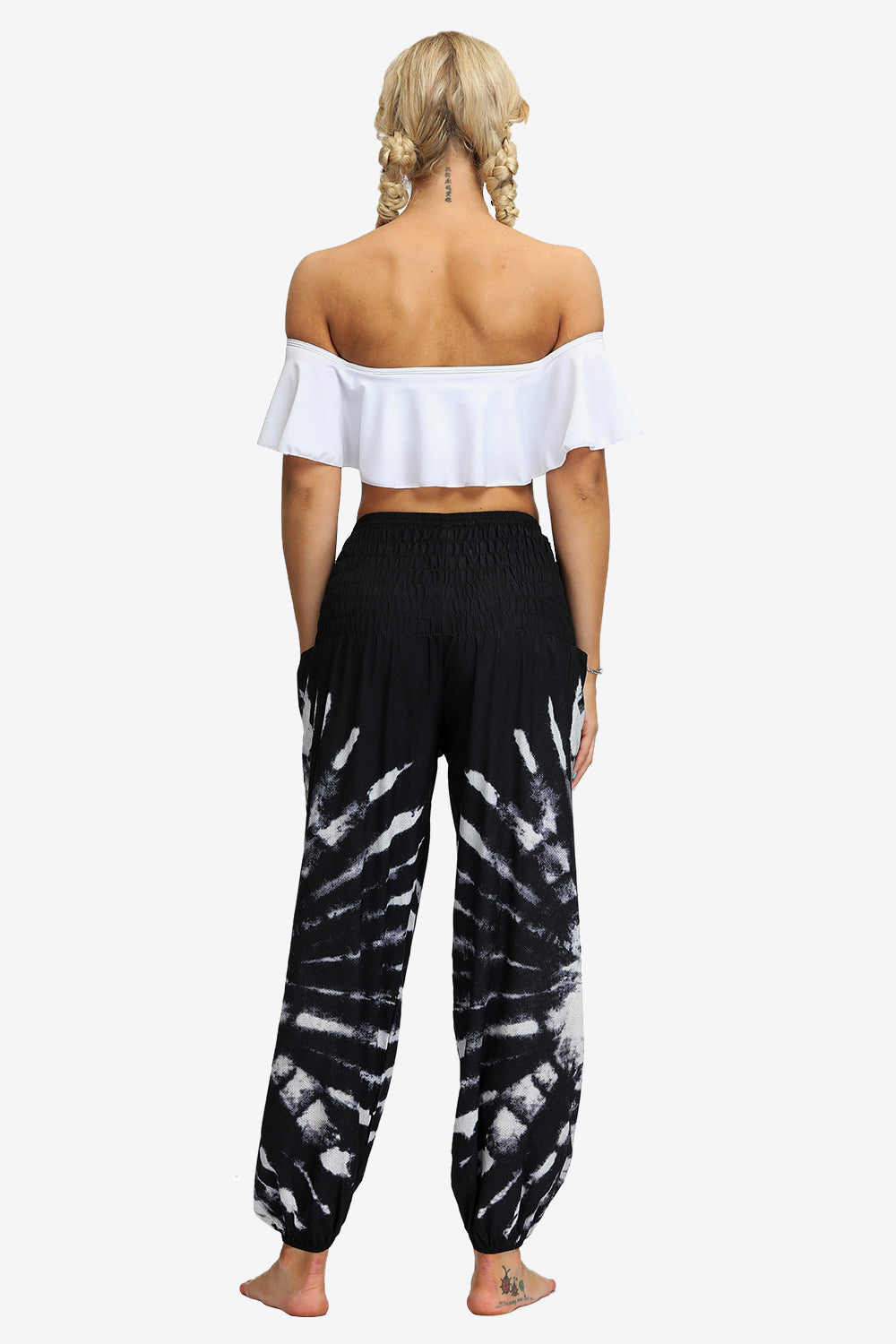 Boho Tie-Dye Smocked Waist Pocket Resort Yoga Joggers