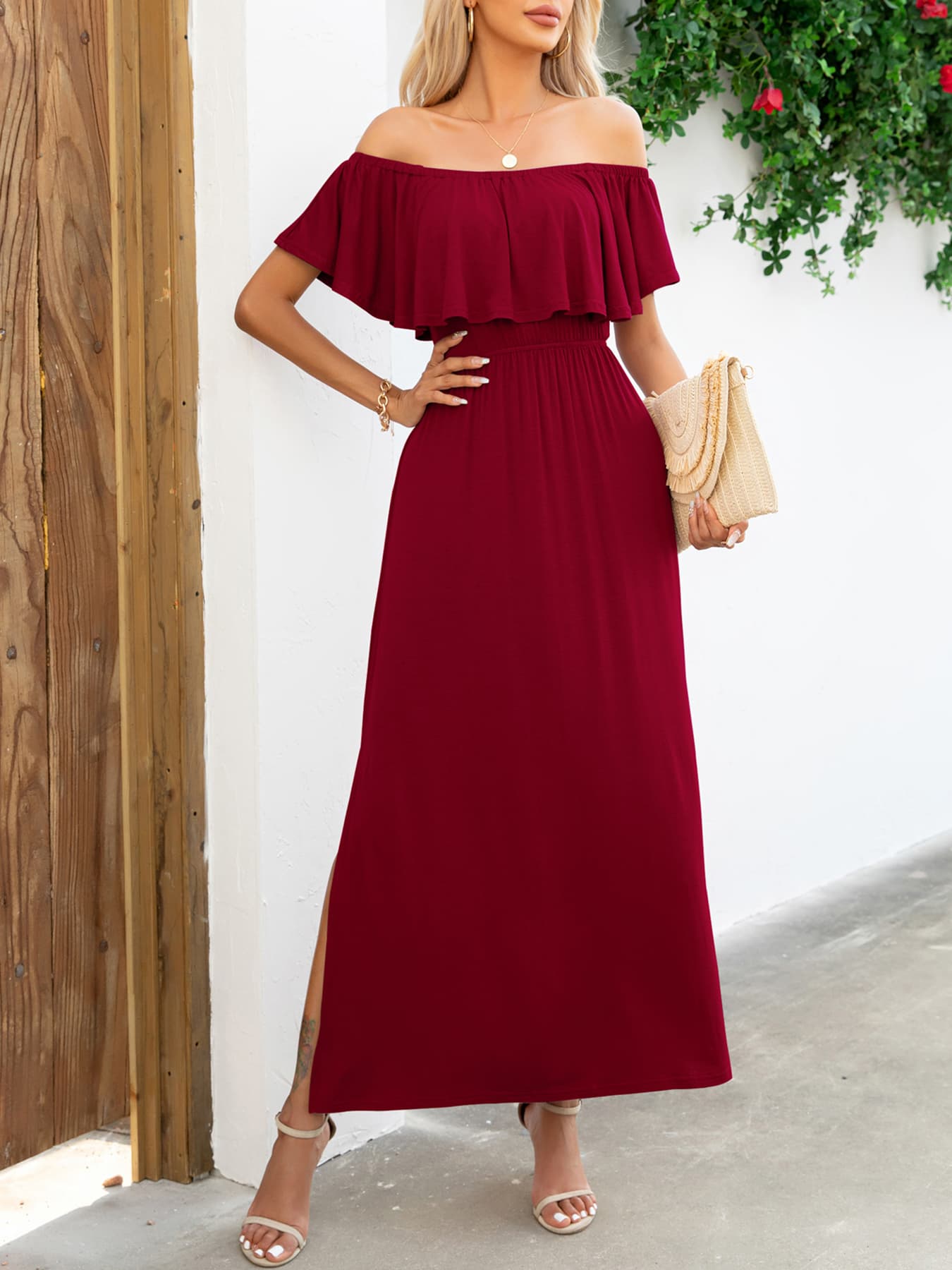 Classy Off-Shoulder Slit Resort Vacay Maxi Dress