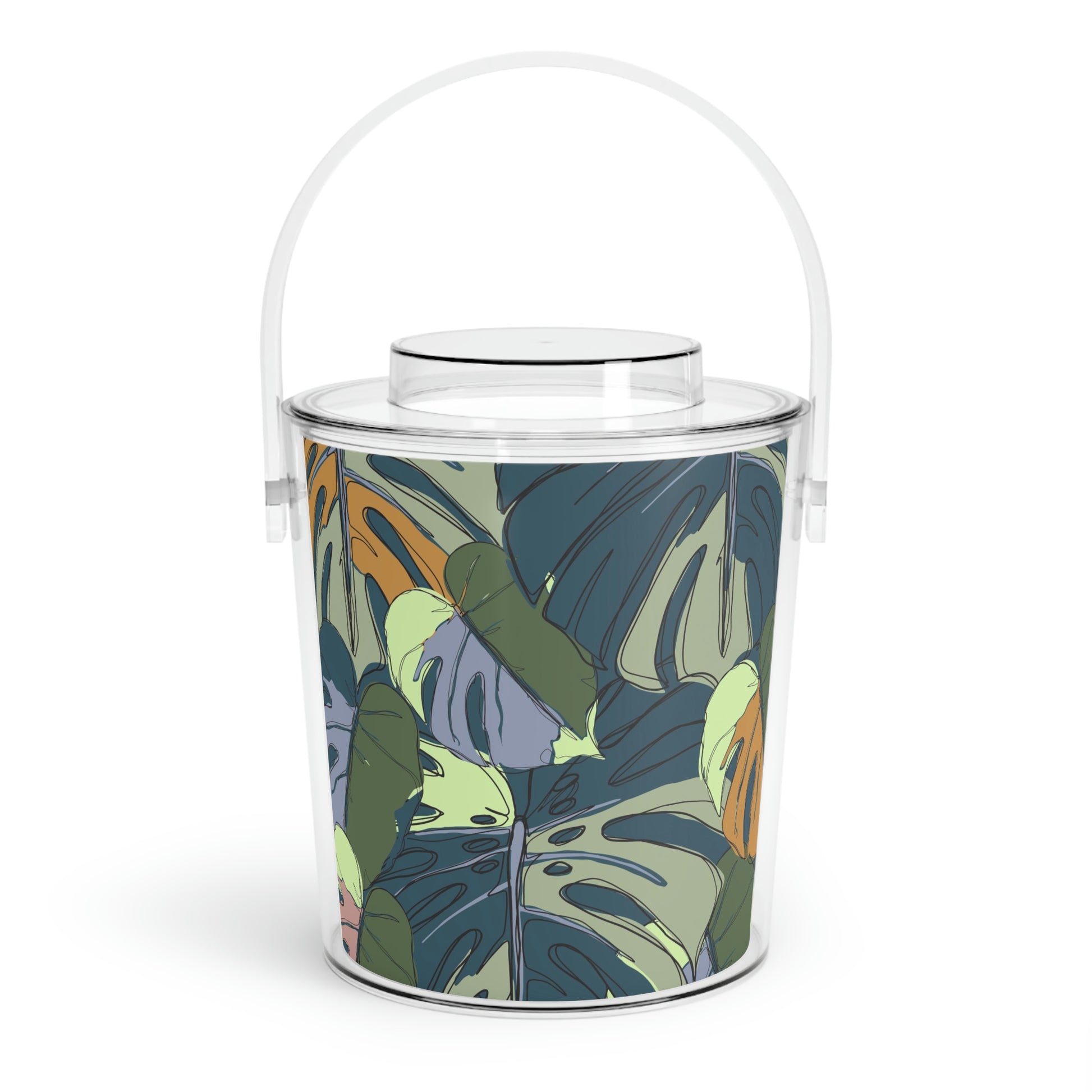 Hawaii Monstera Collection Ice Bucket with Tongs, Tropical Monstera Leaf Ice Bucket