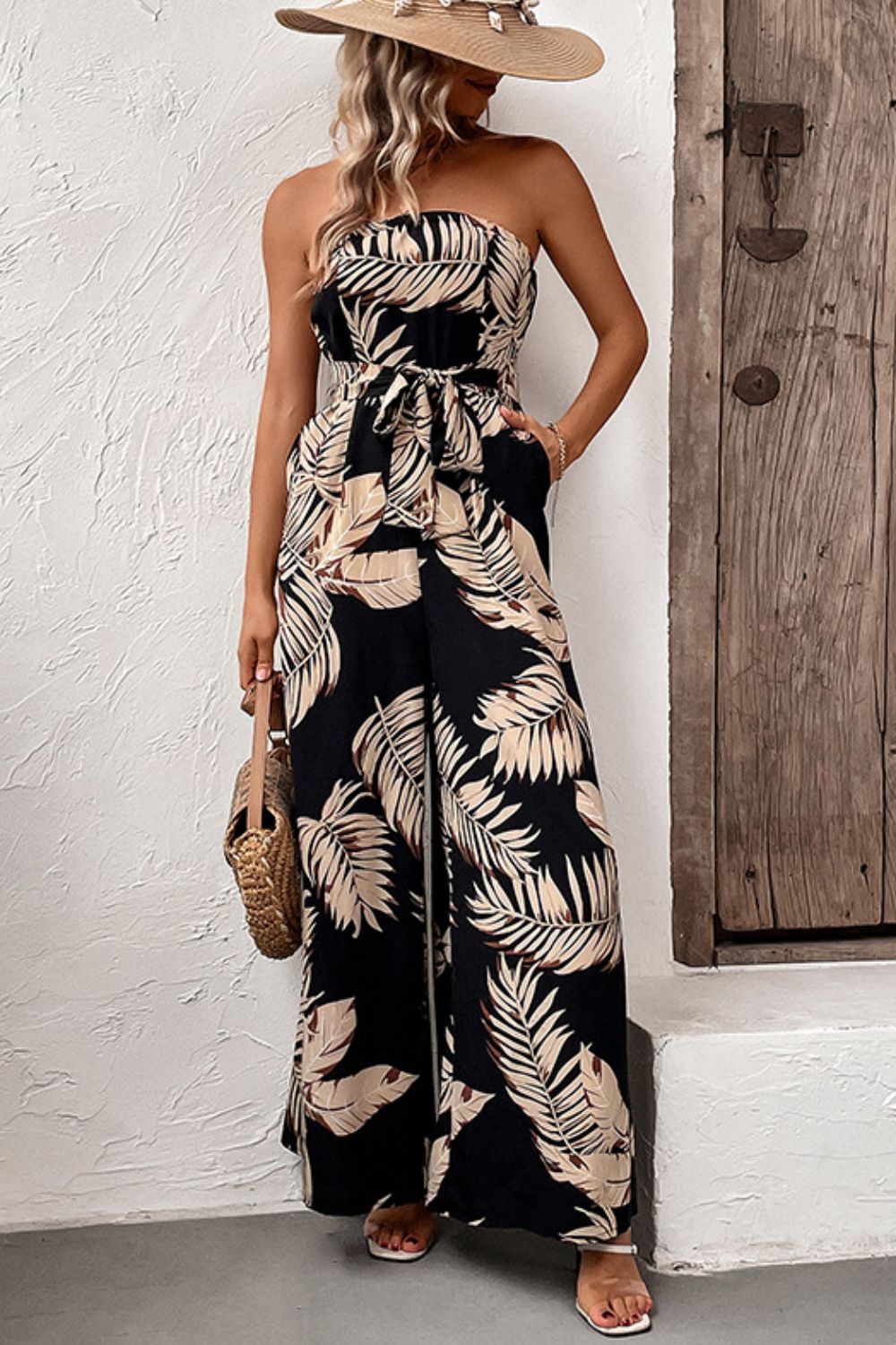 Tropical Vacation Wide Leg Jumpsuit with Pockets