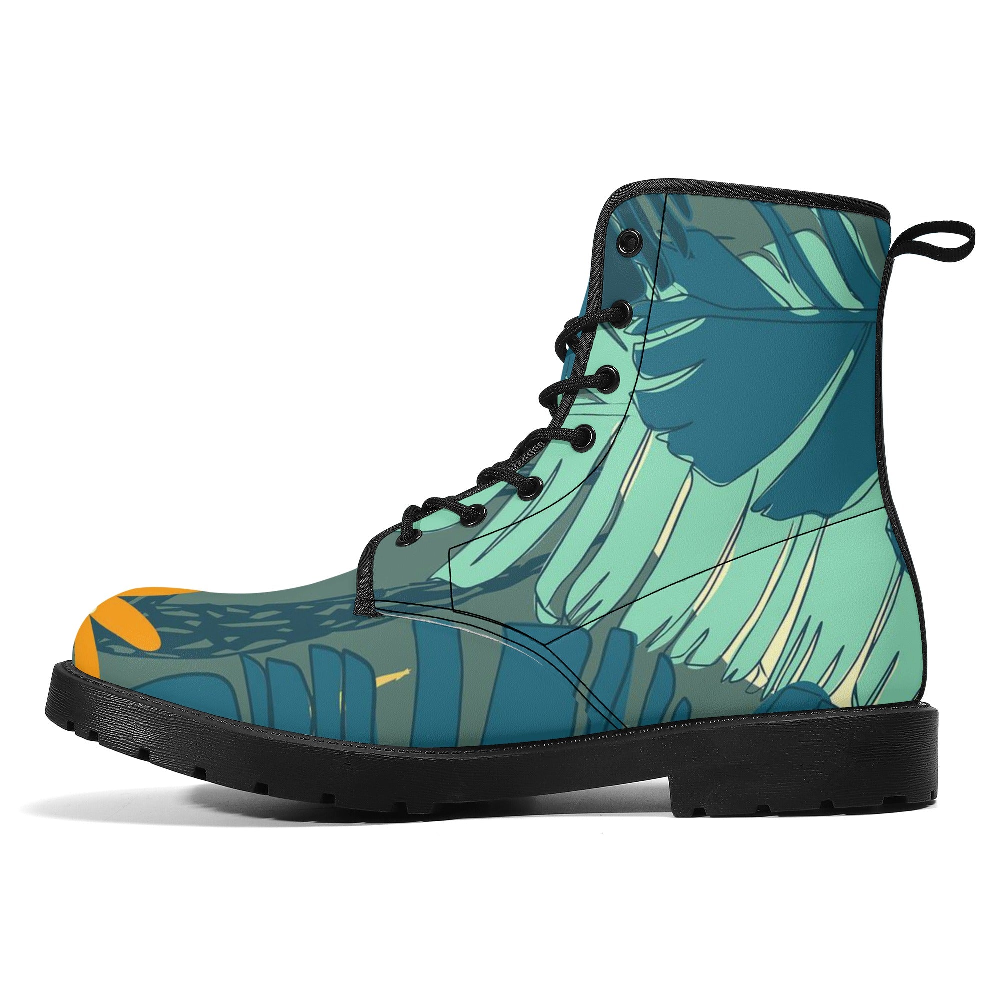 Women's Custom Jungle Blues Tropical Print Leather Boots