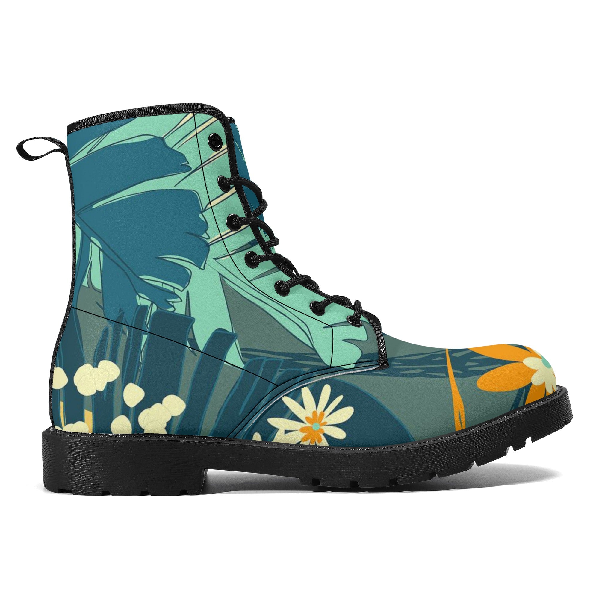 Women's Custom Jungle Blues Tropical Print Leather Boots