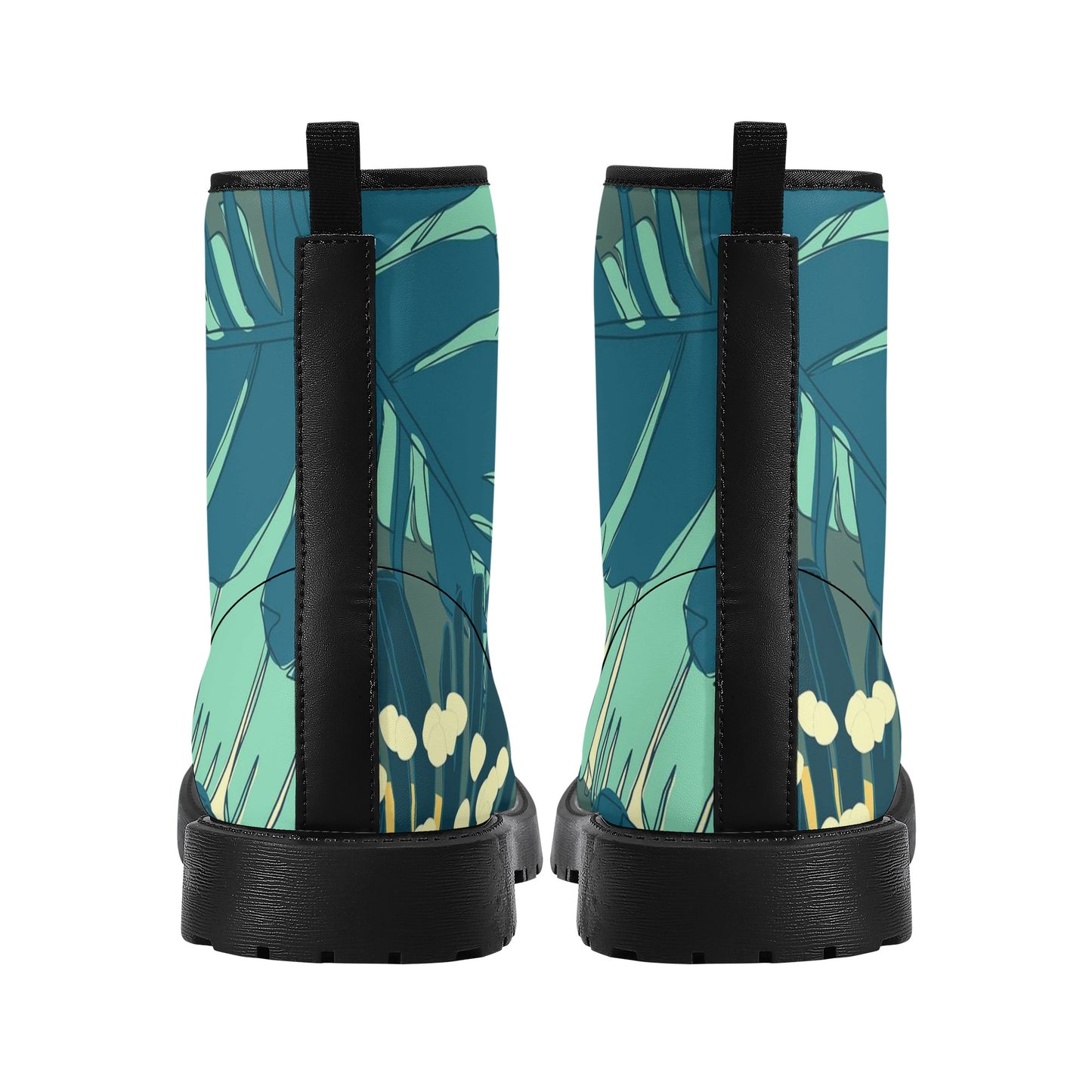 Women's Custom Jungle Blues Tropical Print Leather Boots
