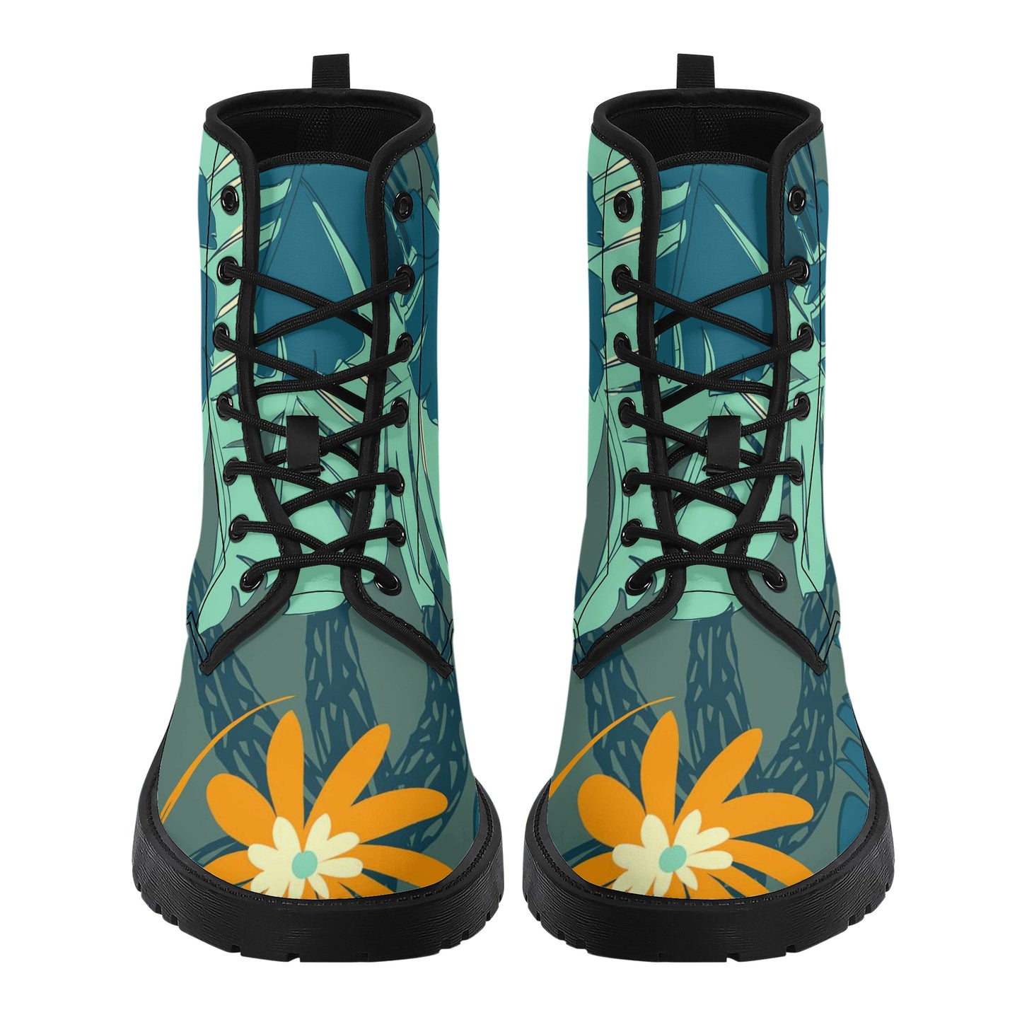 Women's Custom Jungle Blues Tropical Print Leather Boots