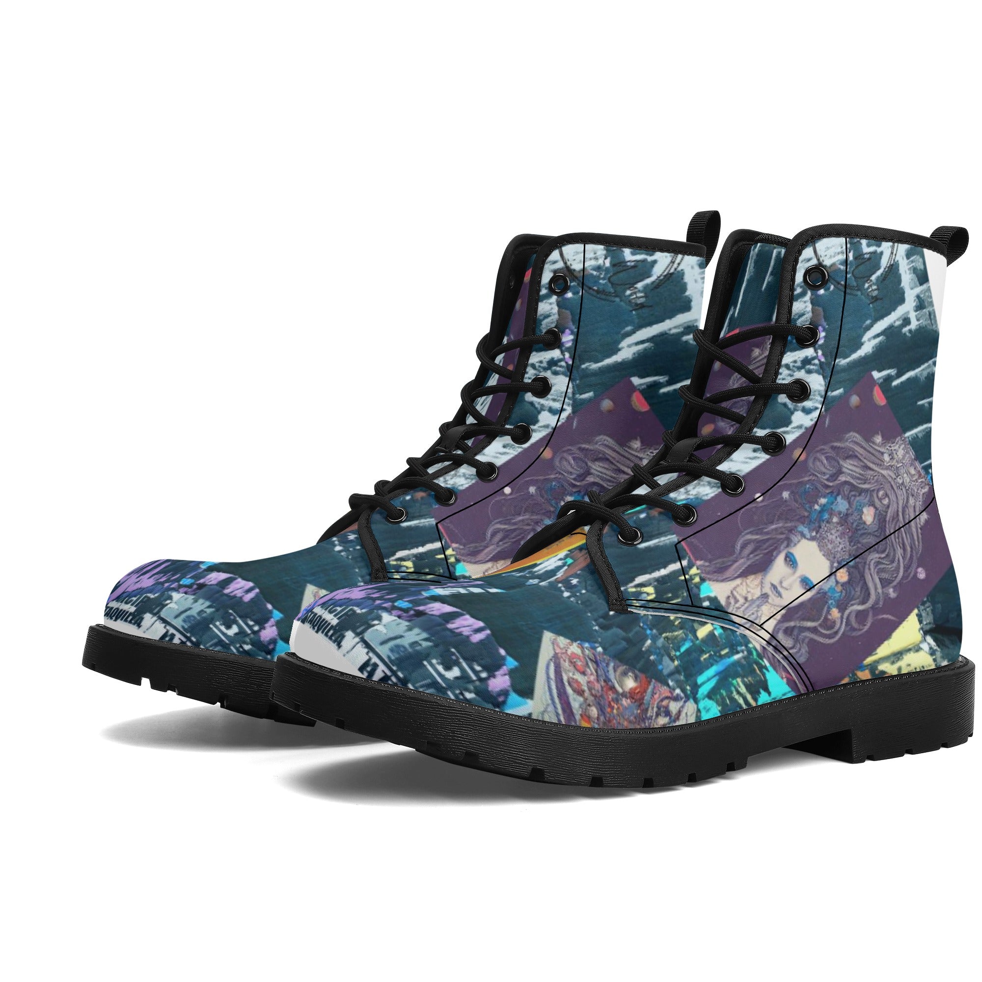 Queen & Monk Graphic Women's Leather Combat Street Boots