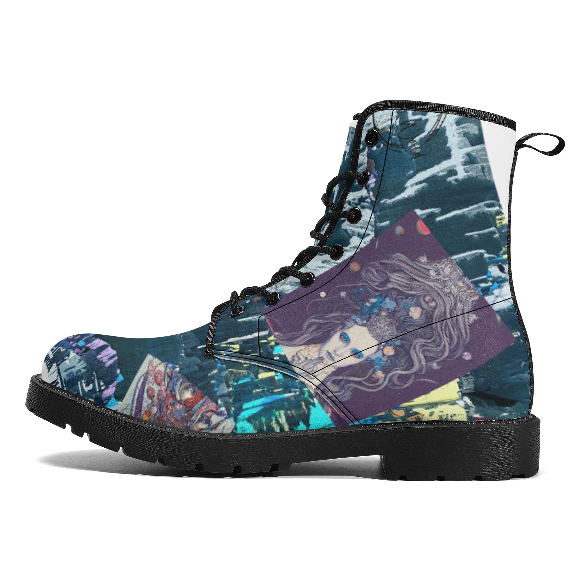 Queen & Monk Graphic Women's Leather Combat Street Boots