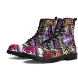 Women's Hannya Mask Graphic Leather Combat Boots