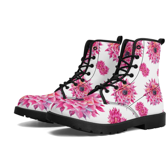 Luxe Pink Flower Women's Leather Boots