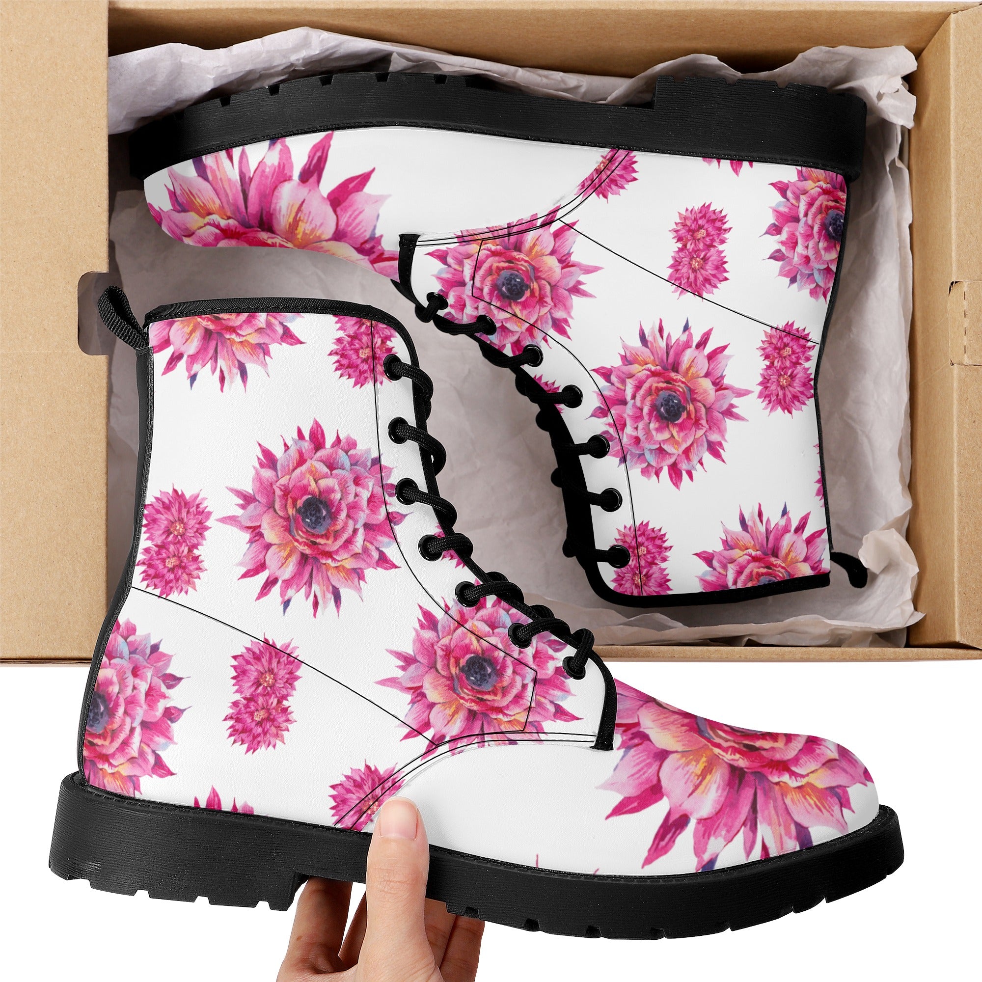 Luxe Pink Flower Women's Leather Boots